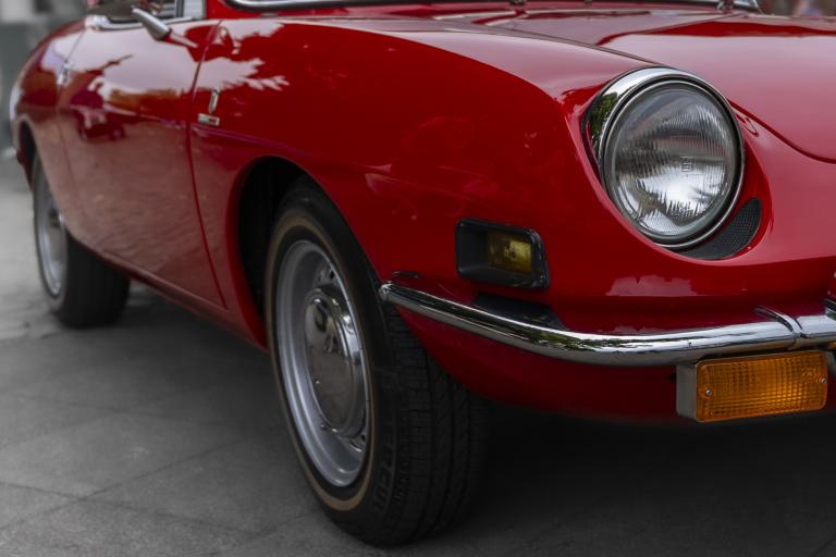 Close up of a red classic sports car