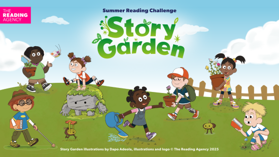 Cartoon of children playing on grass