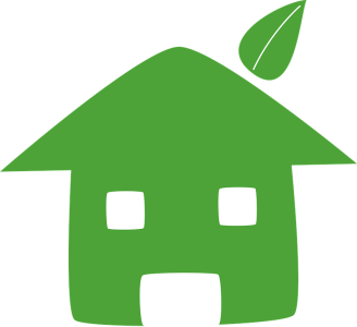 House with a leaf coming out the roof.