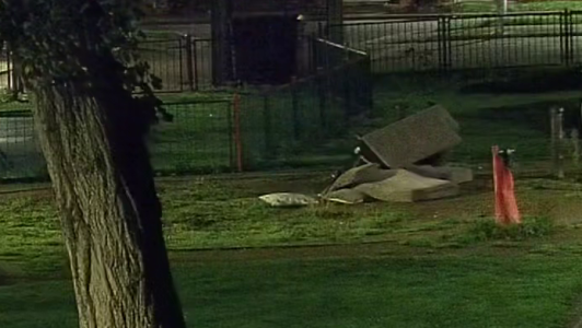 A sofa fly-tipped at Faraday Square, Bedford