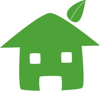 Image of a green house with a leaf shaped chimney