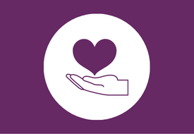Image of a purple heart graphic in a hand on a purple background