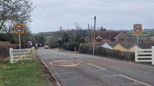 Road leading into Ravensden village 