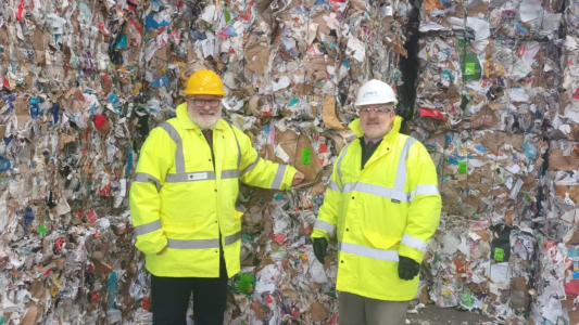 Mayor Dave Hodgson and Councillor Charles Royden visiting the Mid UK Recycling facility