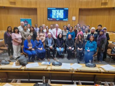 ESOL advice service users with Bedford Borough Council and Bedford Hospital staff at the ESOL celebrations