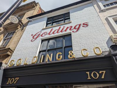 The shopfront of Goldings after undergoing heritage works as part of the High Street Heritage Action Zone scheme.