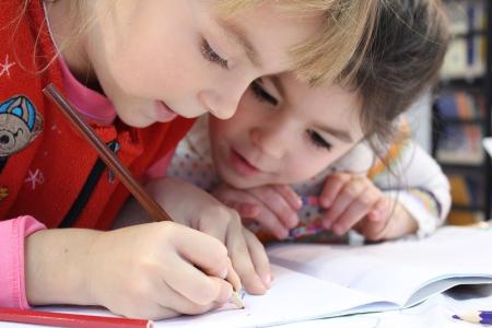 Schoolchildren doing their work