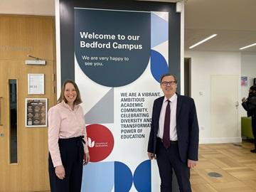 Anne Papé, UKSPF Project Co-ordinator at Bedford Borough Council, and Professor Andrew Church, Pro-Vice Chancellor, Research & Innovation at the University of Bedfordshire
