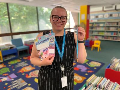 Senior Officer (Stock & Digital) Leah Yorston in Bedford Central Library
