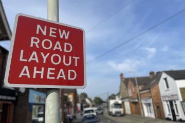 Road sign: New Road Layout Ahead