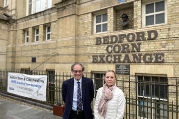 Cllr Robert Rigby and Michelle Corp from Age UK in front of the Corn Exchange
