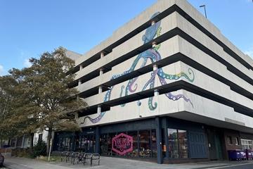 Lurke Street Car Park - with an octopus painting on the side of the building