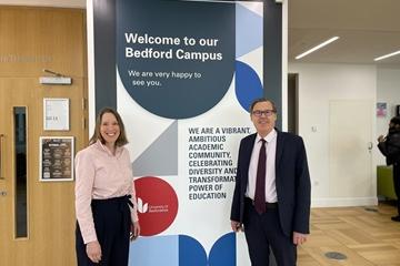 Anne Papé, UKSPF Project Co-ordinator at Bedford Borough Council, and Professor Andrew Church, Pro-Vice Chancellor, Research & Innovation at the University of Bedfordshire