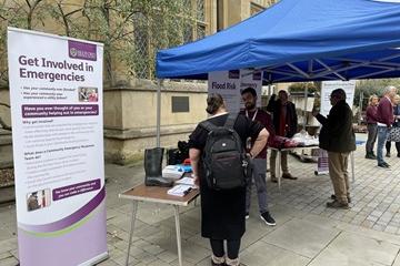 Flood and Resilience team with a stand in Harpur Square