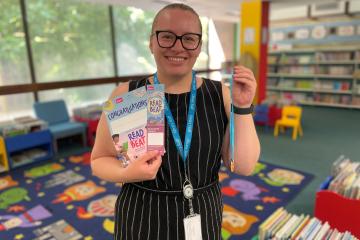 Senior Officer (Stock & Digital) Leah Yorston in Bedford Central Library