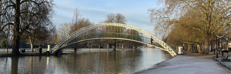 View of Bedford suspension bridge in winter