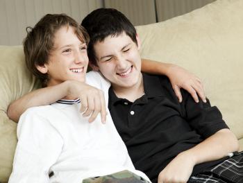 Two boys on a couch